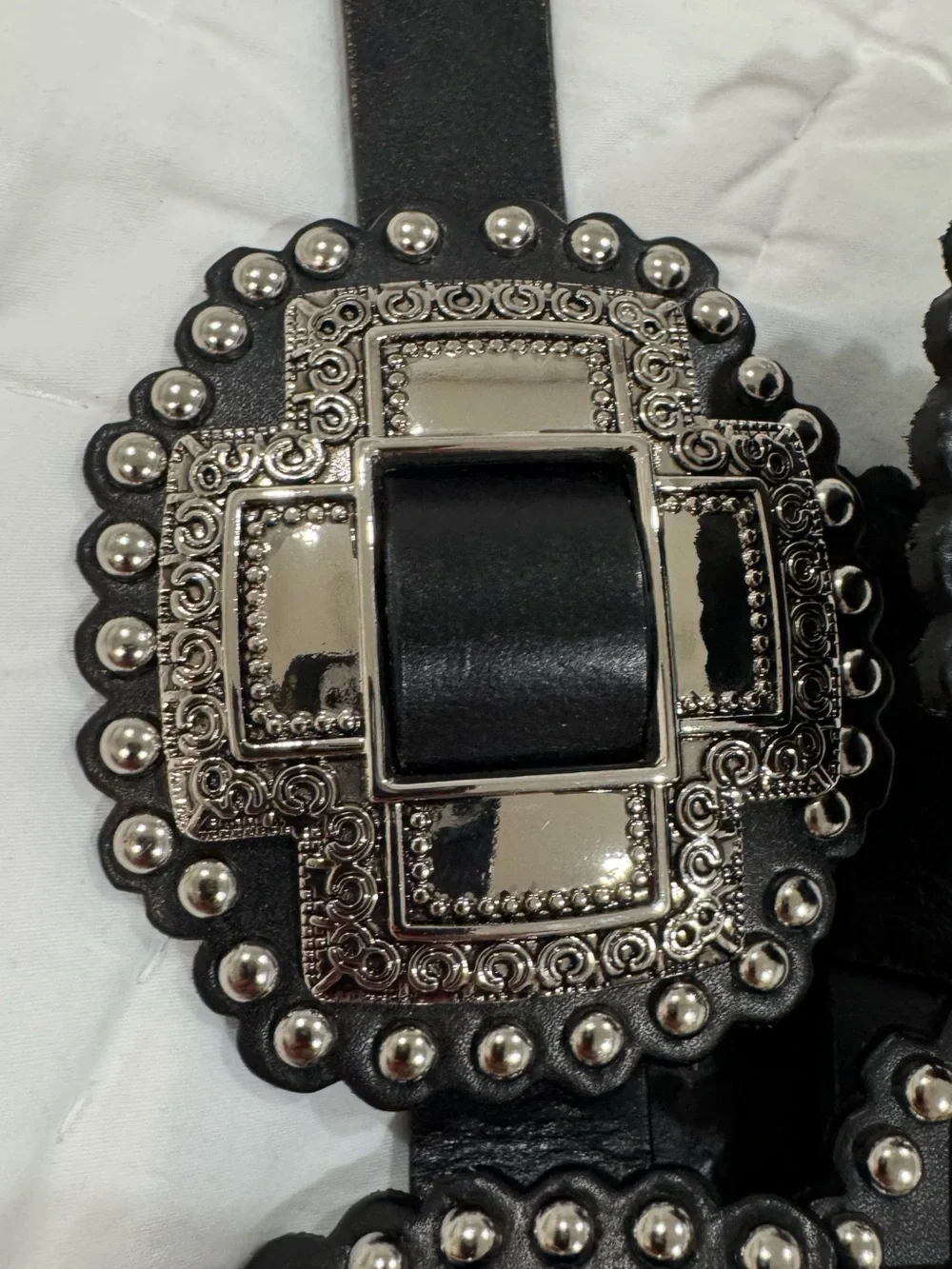 Roper Women Black Cross Concho Belt silver-finished cross-shaped western Large